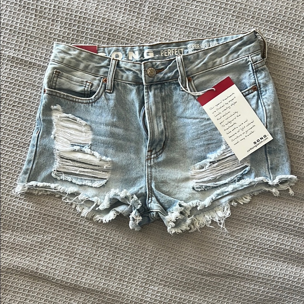 Women's Distressed Denim Shorts - Light Blue